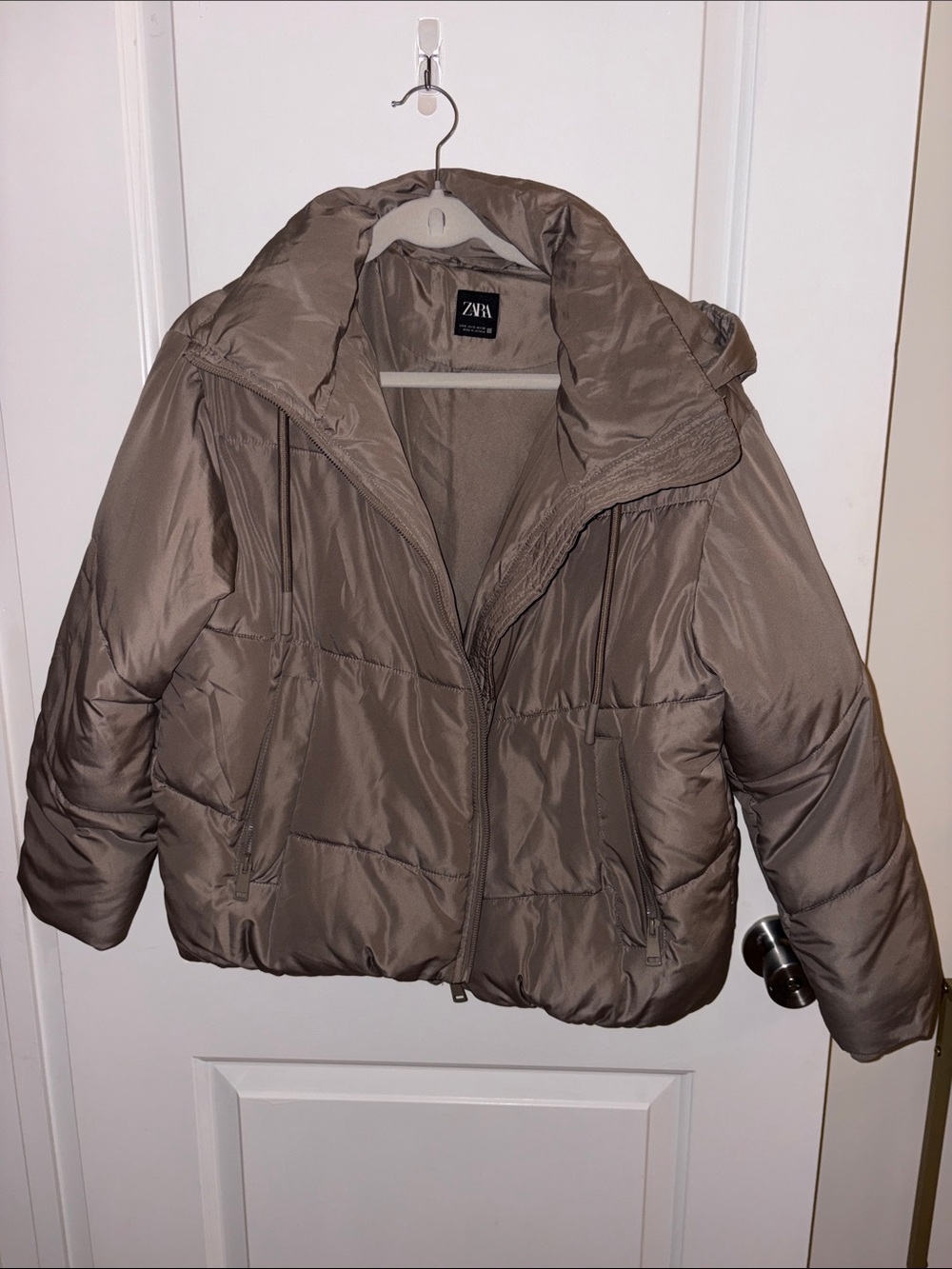 ZARA Taupe-Brown Quilted Puffer Jacket